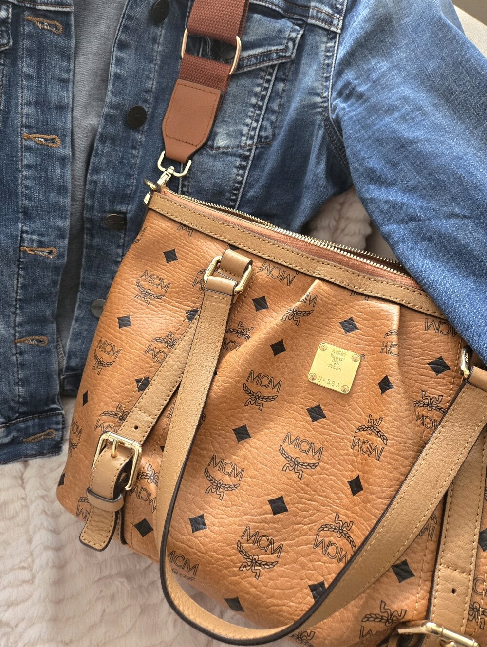 Authentic MCM Cognac Viestos Pleated Tote Shoulder Vintage Preloved Luxury Bag